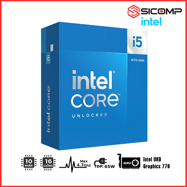 CPU INTEL CORE I5-14400 TRAY (UP TO 4.7GHZ, 10 NHÂN 16 LUỒNG, 20MB CACHE, 65W)
