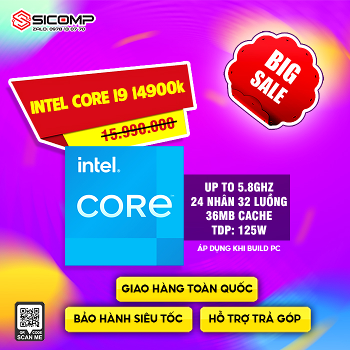 CPU INTEL CORE I9-14900K TRAY (UP TO 6.0GHZ, 24 NHÂN 32 LUỒNG, 36MB CACHE, 125W) - FULL VAT