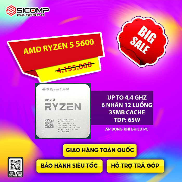 CPU AMD RYZEN 5 5600 TRAY ( 6 CORE | 12 THREAD | 4.4GHZ | CACHE 35MB)