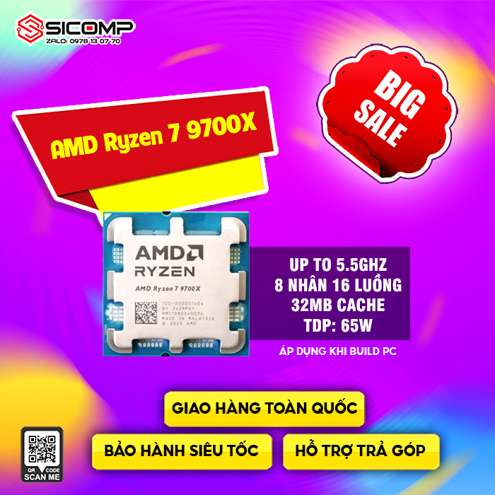 CPU AMD RYZEN 7 9700X TRAY (8C/16T UPTO 5.5GHZ) - FULL VAT