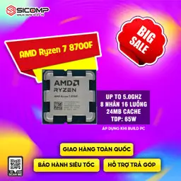 CPU AMD RYZEN 7 8700F (4.1 GHz BOOST 5.0 GHz | 8 CORES / 16 THREADS | 16 MB CACHE) TRAY