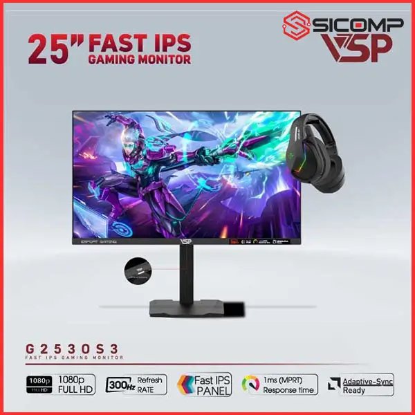 MÀN HÌNH GAMING VSP G2530S3 (24.5 INCH - FULL HD - IPS - 300HZ - 1MS - PHẲNG)