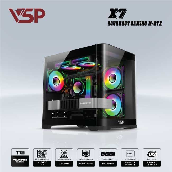 VỎ CASE AQUANAUT PRO GAMING M-ATX X7 - ĐEN