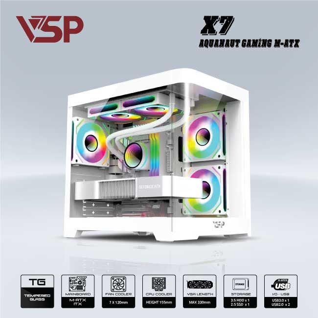 VỎ CASE AQUANAUT PRO GAMING M-ATX X7 - TRẮNG