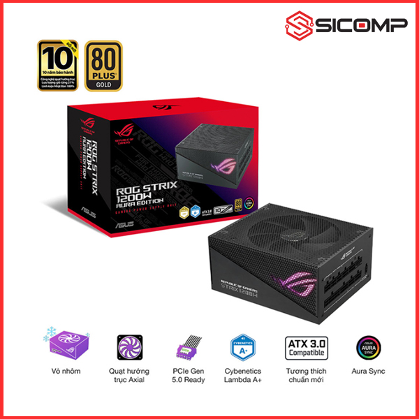 NGUỒN ASUS ROG STRIX 1200G AURA GAMING (80+ GOLD/PCIE 5.0/FULL MODULAR/MÀU ĐEN)