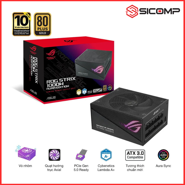 NGUỒN ASUS ROG ROG STRIX 1000G AURA GAMING (ATX3.0/PCIE 5.0/FULL MODULAR/MÀU ĐEN)