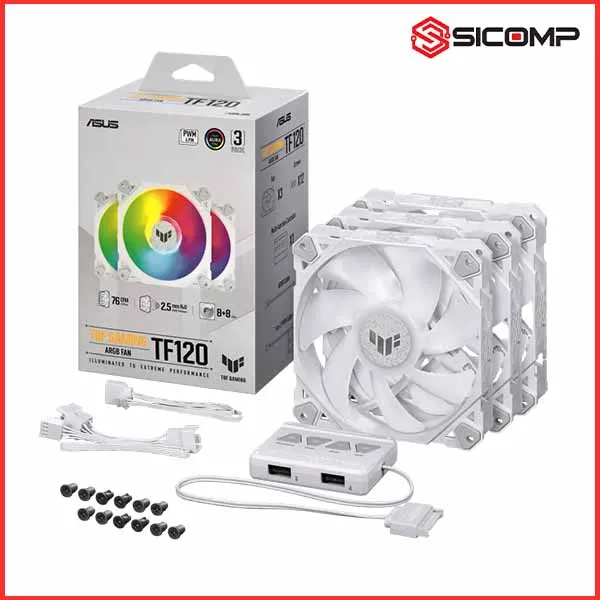 FAN ASUS TUF GAMING TF120 ARGB 3IN1 WHITE ( PACK 3FAN 120MM/ CÓ HUB))