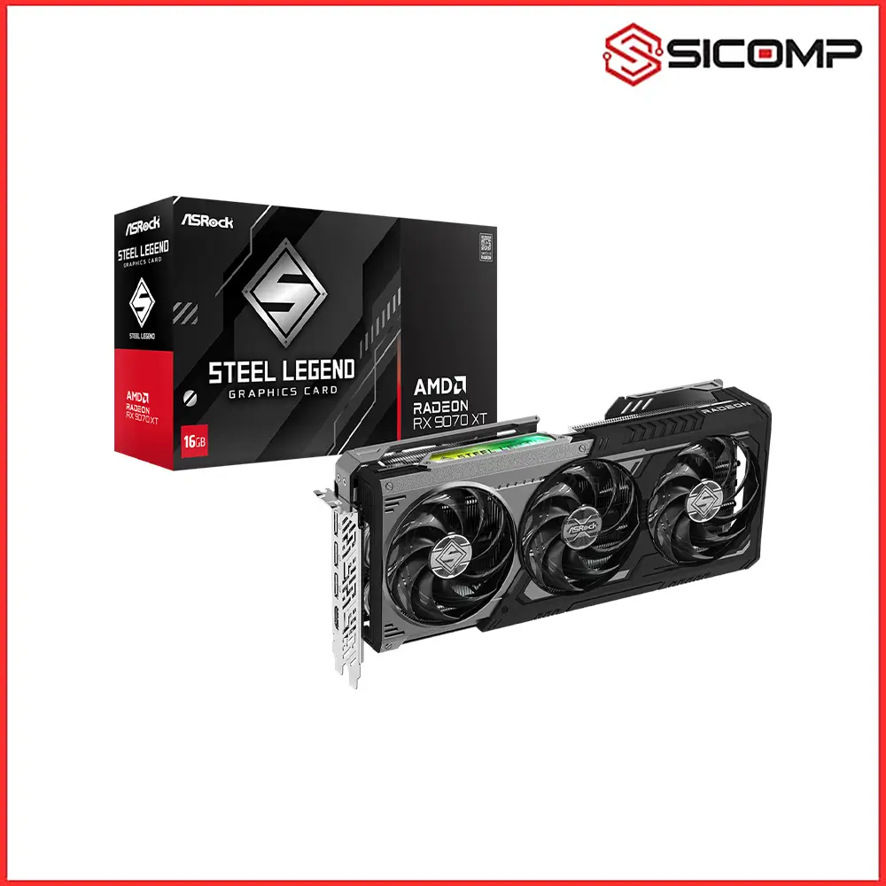 CARD MÀN HÌNH ASROCK AMD RADEON RX 9070 XT STEEL LEGEND DARK 16GB
