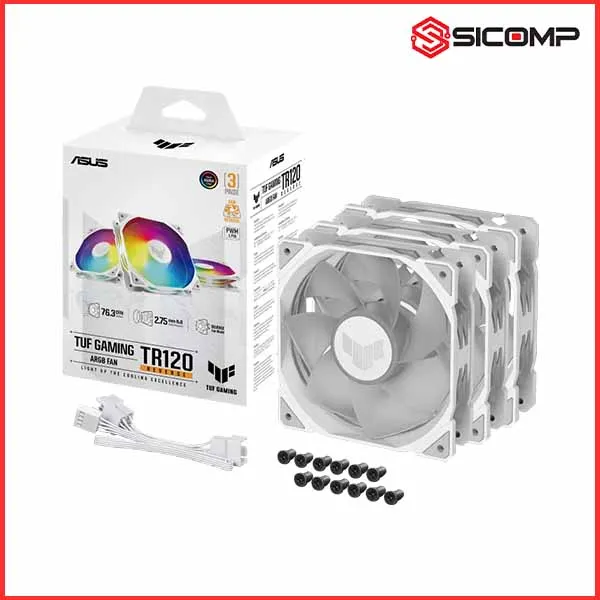 FAN TẢN NHIỆT ASUS TUF GAMING TR120 ARGB REVERSE FAN - TRIPLE PACK WHITE (PACK 3 FAN ARGB 120MM)
