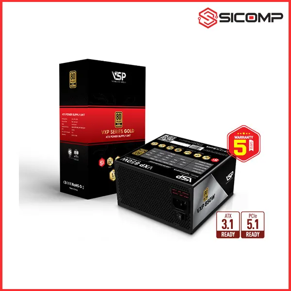 NGUỒN VSP VXP850SGVN GOLD -  850W ATX 3.1/ PCIe 5.1 (MÀU ĐEN/80 PLUS GOLD / FULL MODULAR)