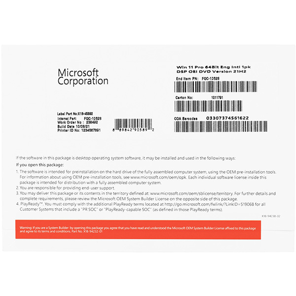 PHẦN MỀM MICROSOFT WINDOWS PRO 11 64BIT FQC-10528