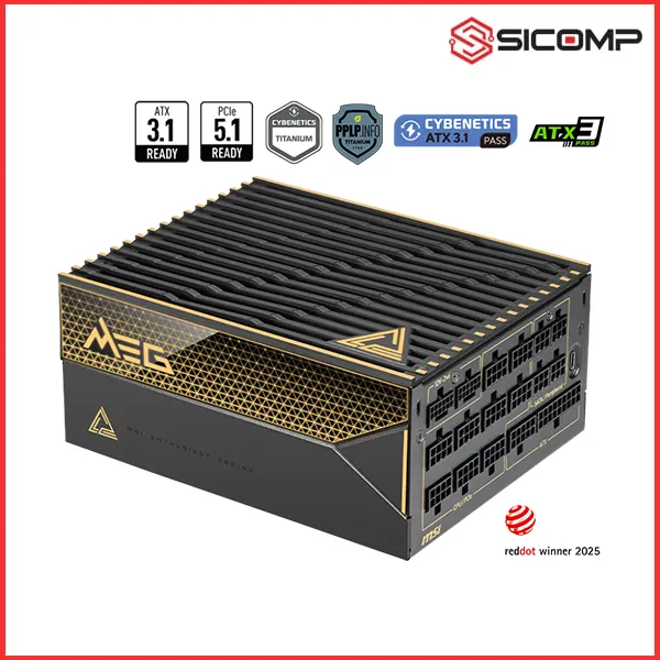 NGUỒN MSI MEG AI1600T PCIE5 80 PLUS TITANIUM - 1600W (MÀU VÀNG / DUAL-NATIVE 12V-2X6 CONNECTOR / FULL MODULAR)