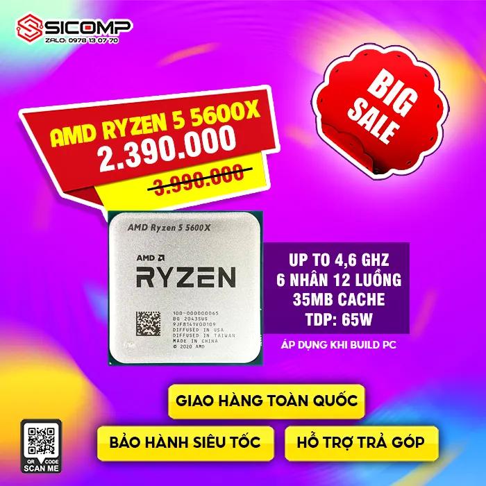 CPU AMD RYZEN 5 5600X TRAY ( 6 CORES / 12 THREADS | 35 MB CACHE ) - FULL VAT