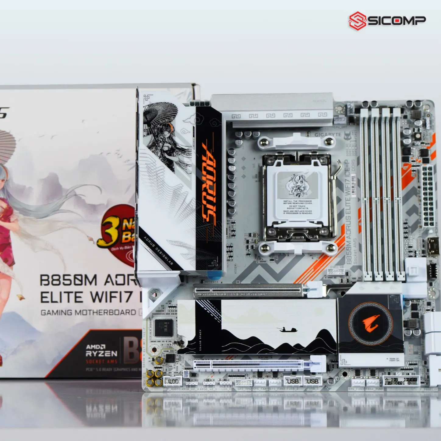 MAINBOARD GIGABYTE B850M AORUS ELITE WIFI 7 ICE-P (CHÍNH HÃNG)