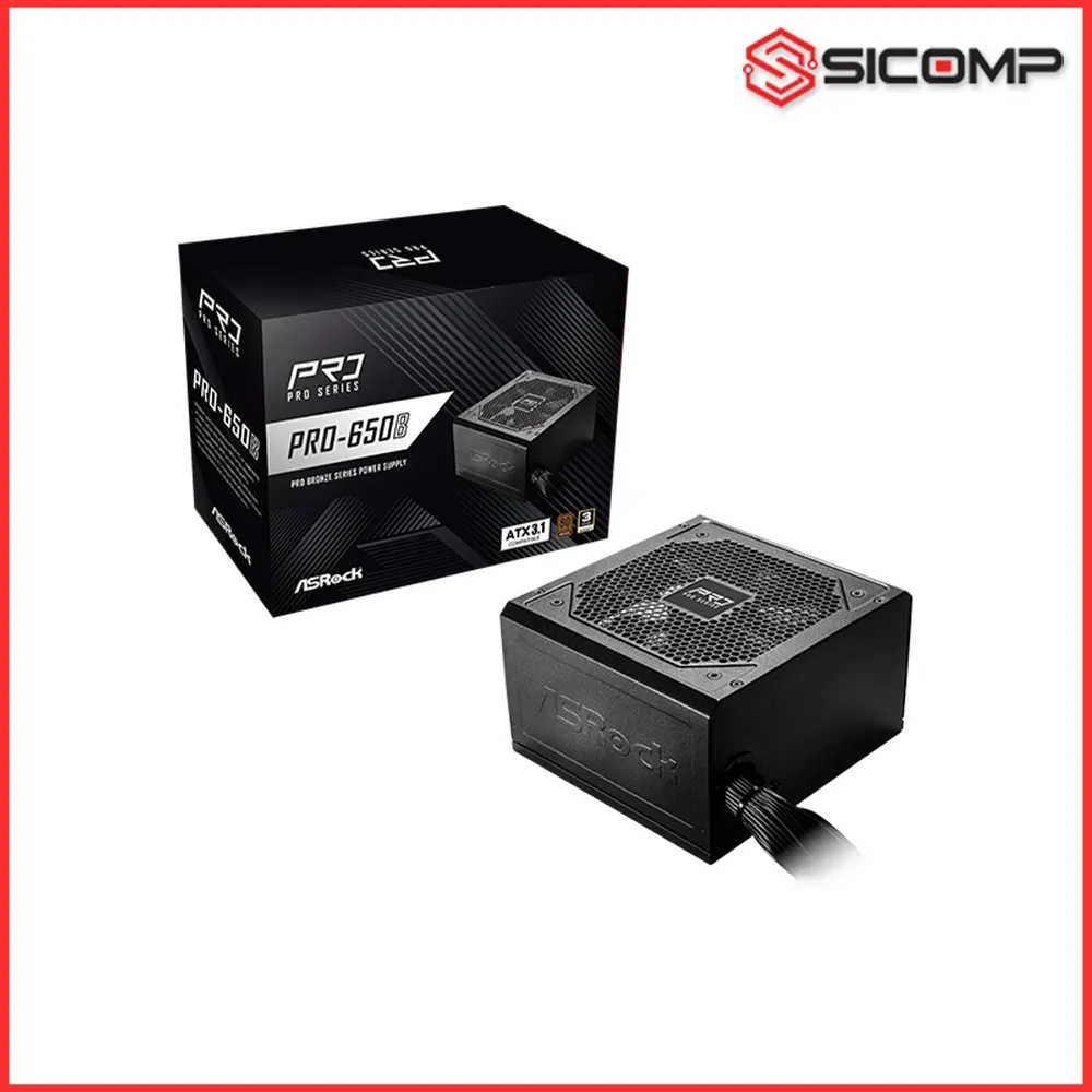 NGUỒN ASROCK PRO-650B 650W ATX 3.1 80 PLUS BRONZE