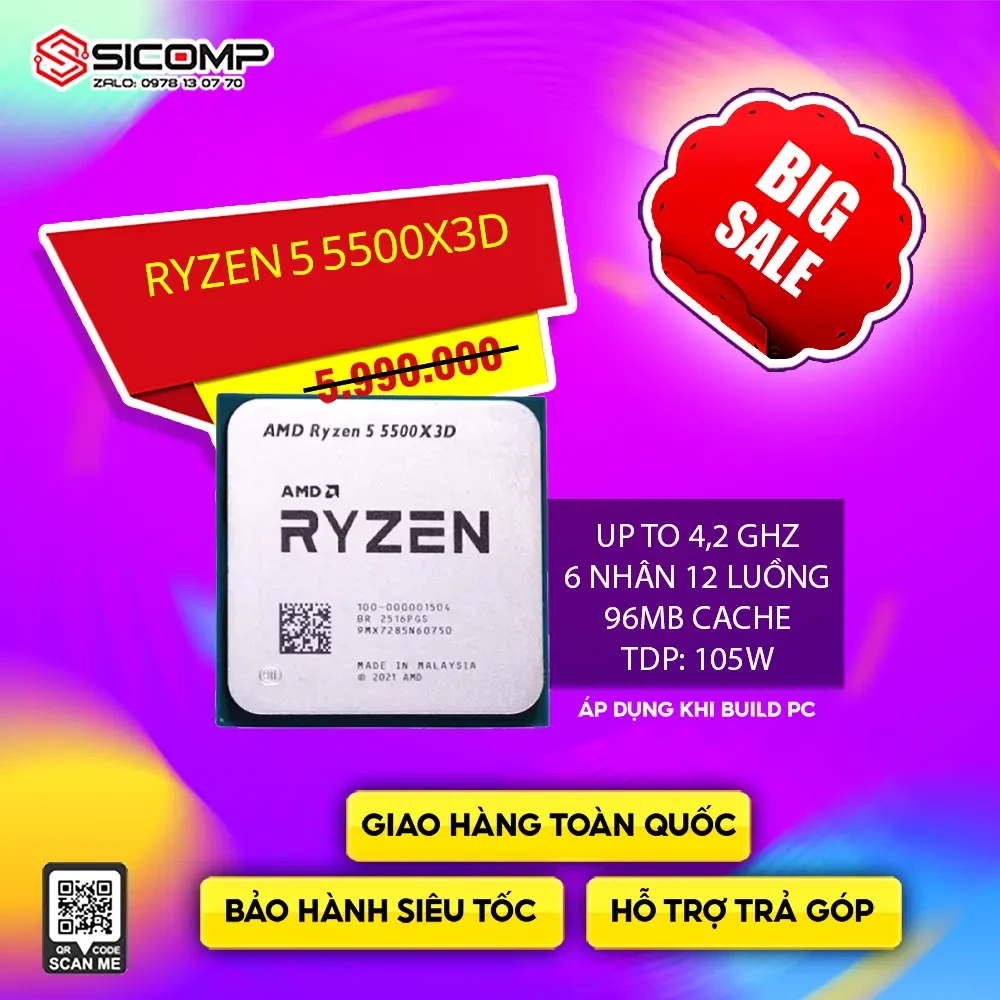 CPU AMD RYZEN 5 5500X3D TRAY