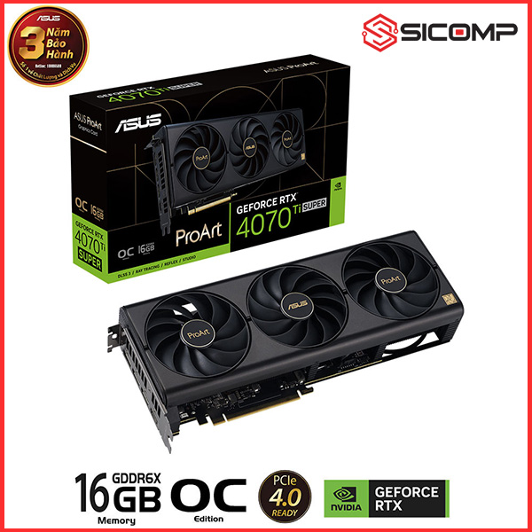 CARD MÀN HÌNH ASUS PROART GEFORCE RTX 4070 TI SUPER 16GB GDDR6X OC EDITION