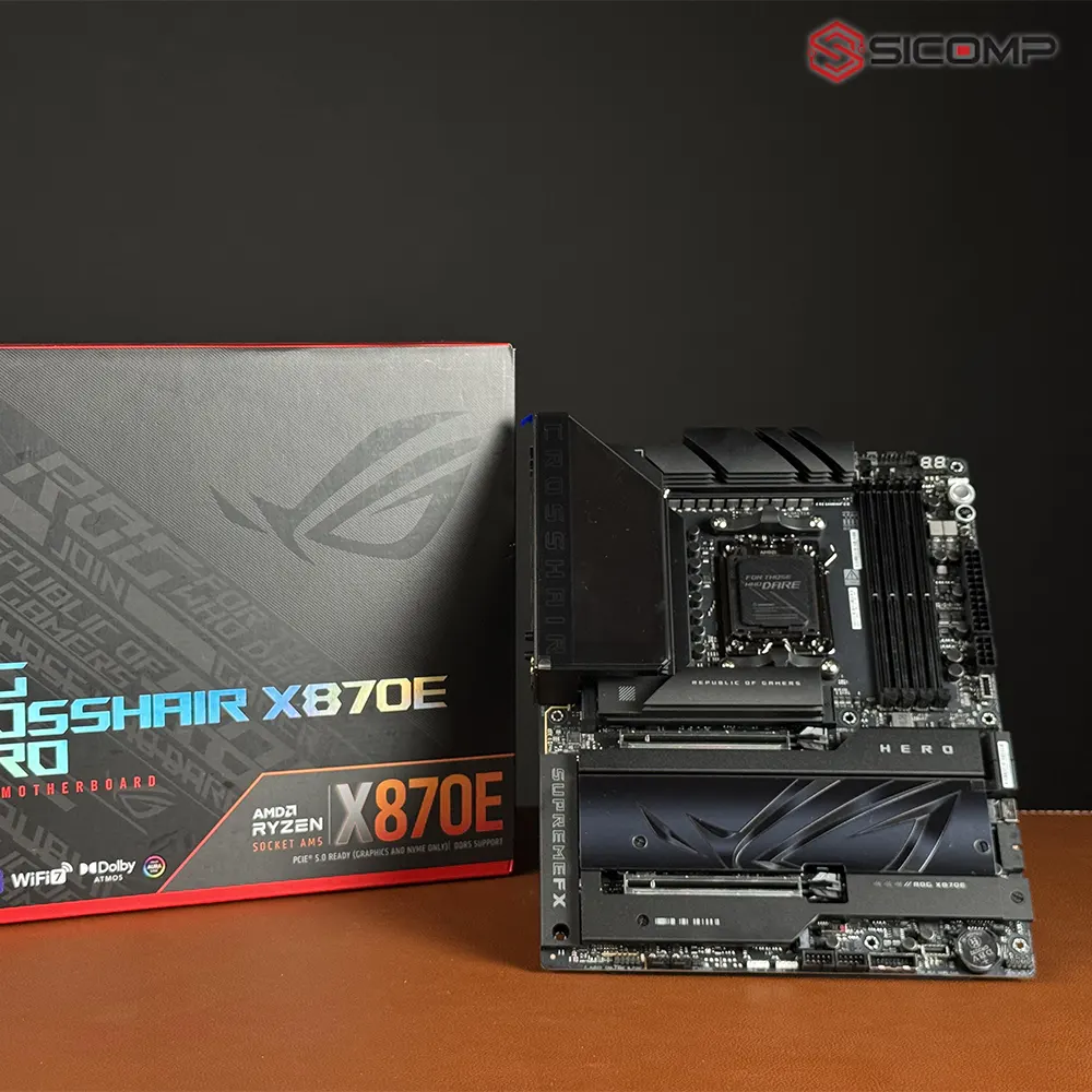 Tổng quan thiết kế cao cấp sang trọng của bo mạch chủ ASUS ROG Crosshair X870E Hero chính hãng tại Sicomp