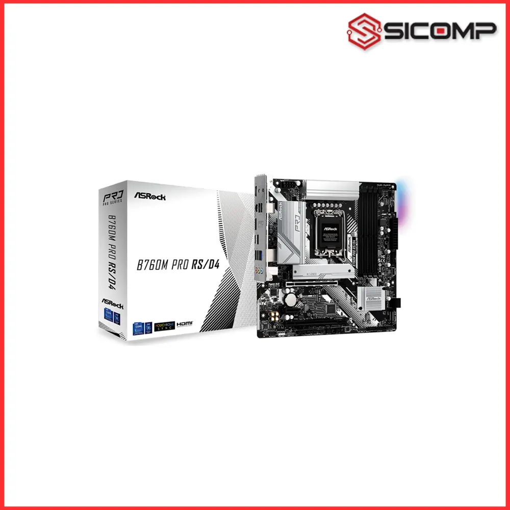 Bo mạch chủ ASRock B760M Pro RS/D4 tông màu trắng bạc hầm hố