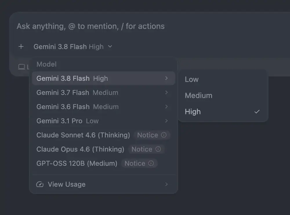 Giao diện các mức độ tư duy suy luận Extended thinking trên Google Gemini