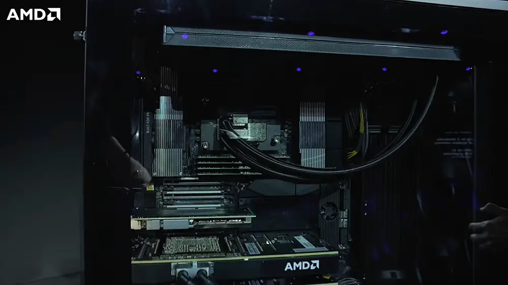 Hệ thống tản nhiệt nước khép kín công suất lớn trên máy trạm AMD Threadripper Halo Station