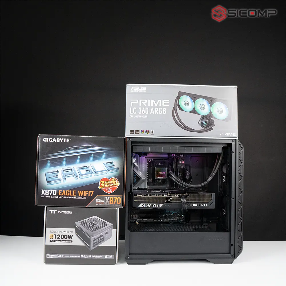 Tổng quan sức mạnh tối thượng của cấu hình PC máy trạm Sicomp Ryzen 9 9950X và RTX 5090 chính hãng