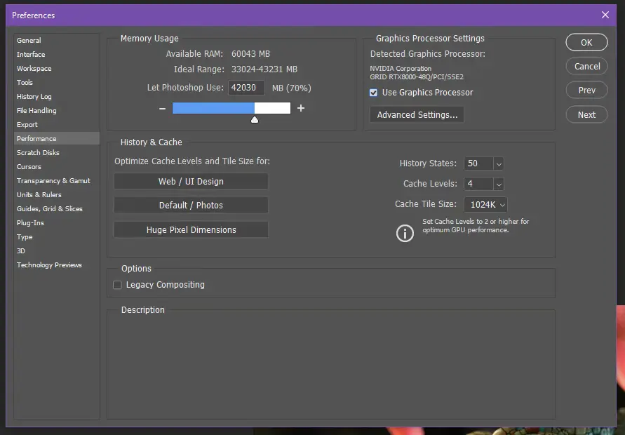 Giao diện thiết lập Preferences Memory and CPU và bảng Show Memory Usage Details