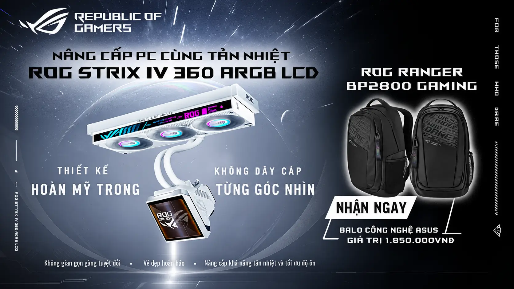 Chương trình khuyến mãi tản nhiệt nước ASUS ROG Strix LC IV 360 tặng Balo ROG Ranger BP2800 tại Sicomp