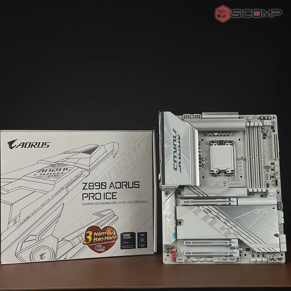 Tổng quan thiết kế trắng tuyết sang trọng của bo mạch chủ Gigabyte Z890 Aorus Pro Ice chính hãng