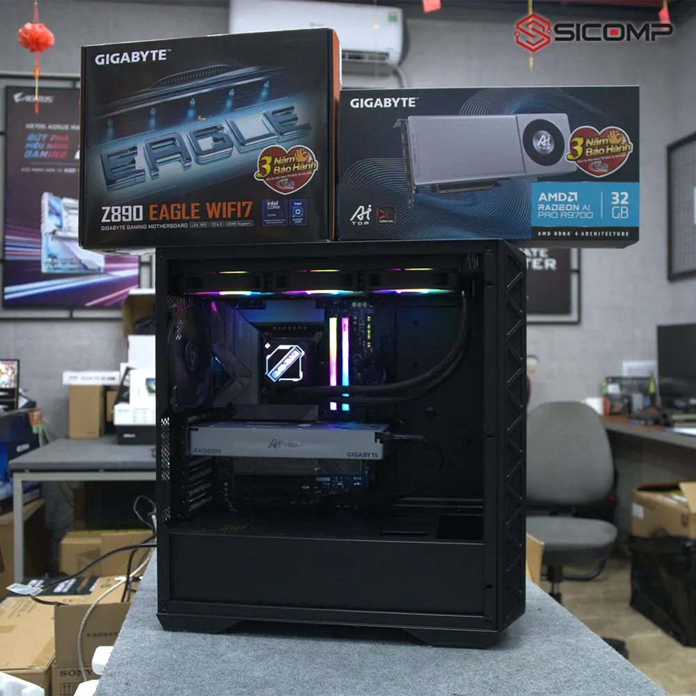Tổng quan cỗ máy PC Workstation PCSC Intel 270K Plus 32GB Radeon AI Pro R9700 chính hãng tại Sicomp