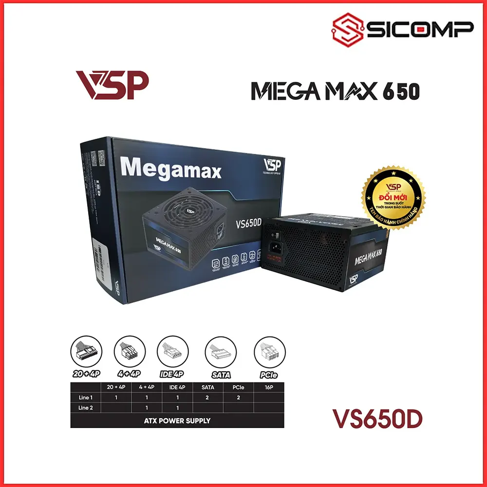 Bộ nguồn máy tính VSP Megamax VS650D bảo vệ mạch công suất thực ổn định