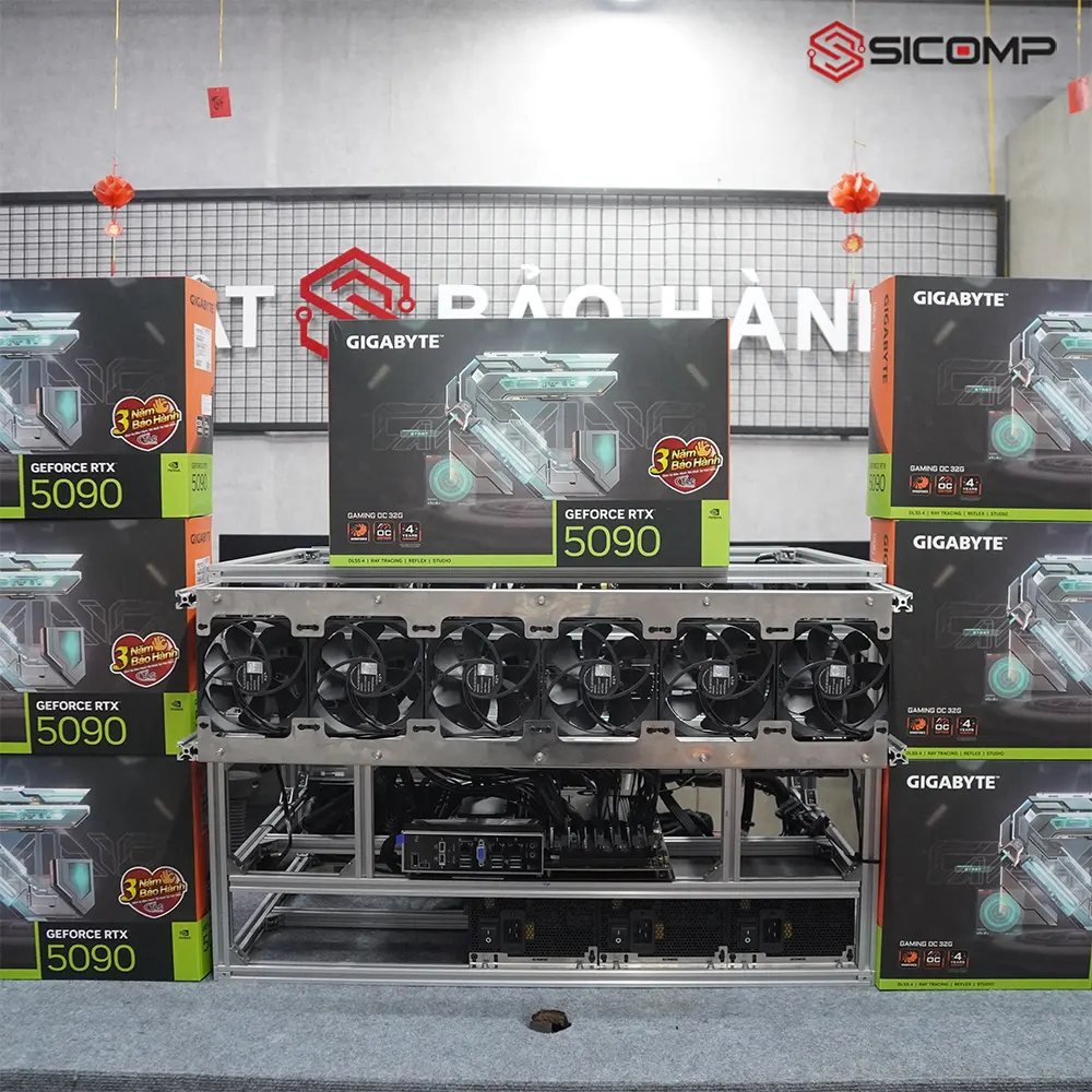 Siêu máy trạm Workstation Sicomp Pro chạy 7 GPU Hệ thống máy trạm chuyên nghiệp cao cấp vận hành cụm Multi-GPU Blackwell tại Sicomp