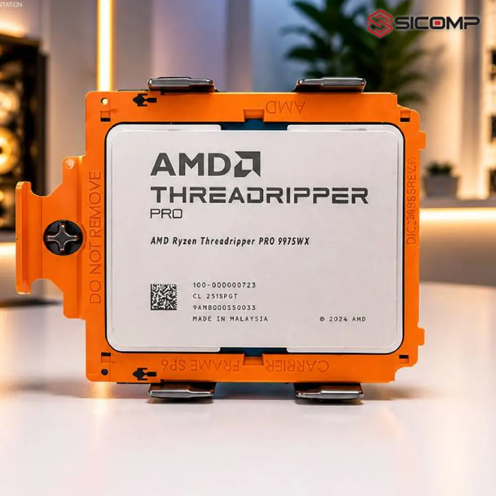 Sơ đồ kiến trúc 128 lane PCIe 5.0 và 8 kênh bộ nhớ RAM DDR5 ECC của Threadripper PRO 9975WX