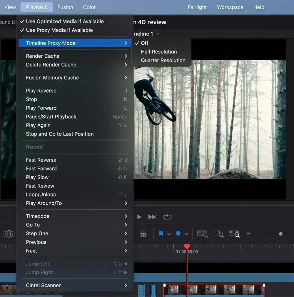Thiết lập Timeline Proxy Resolution giúp tối ưu hóa dung lượng VRAM khi dựng phim