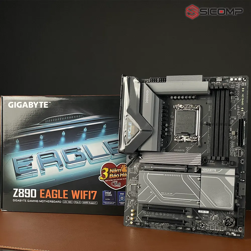 Tổng quan thiết kế hiện đại và giáp tản nhiệt hầm hố của bo mạch chủ Gigabyte Z890 Eagle WiFi7
